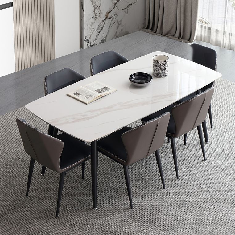 Mesa de comedor estándar industrial de forma rectangular de piedra sinterizada con base de 4 patas