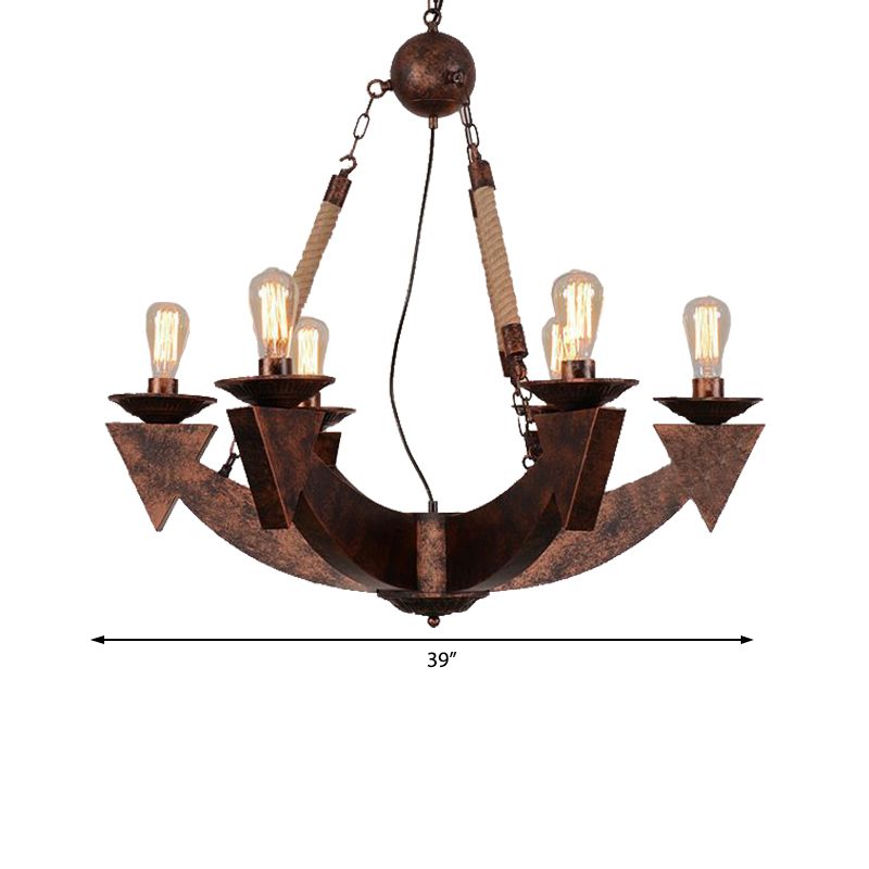 Lámpara de techo de 6 luces con bombilla expuesta de araña de comedor industrial de metal luz colgante en cobre desgastado