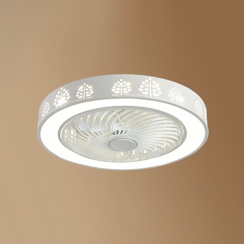 Schlafzimmer Lüfterleuchte Nordic White Semi Flush Deckenlampe mit Trommelmetallschatten