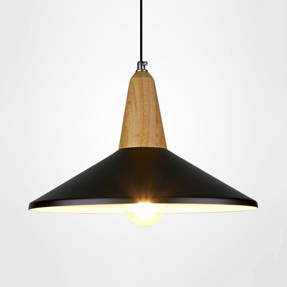 One Head Suspension Light Nordic Stylish Aluminum & Wood Pendant Light for Study Room