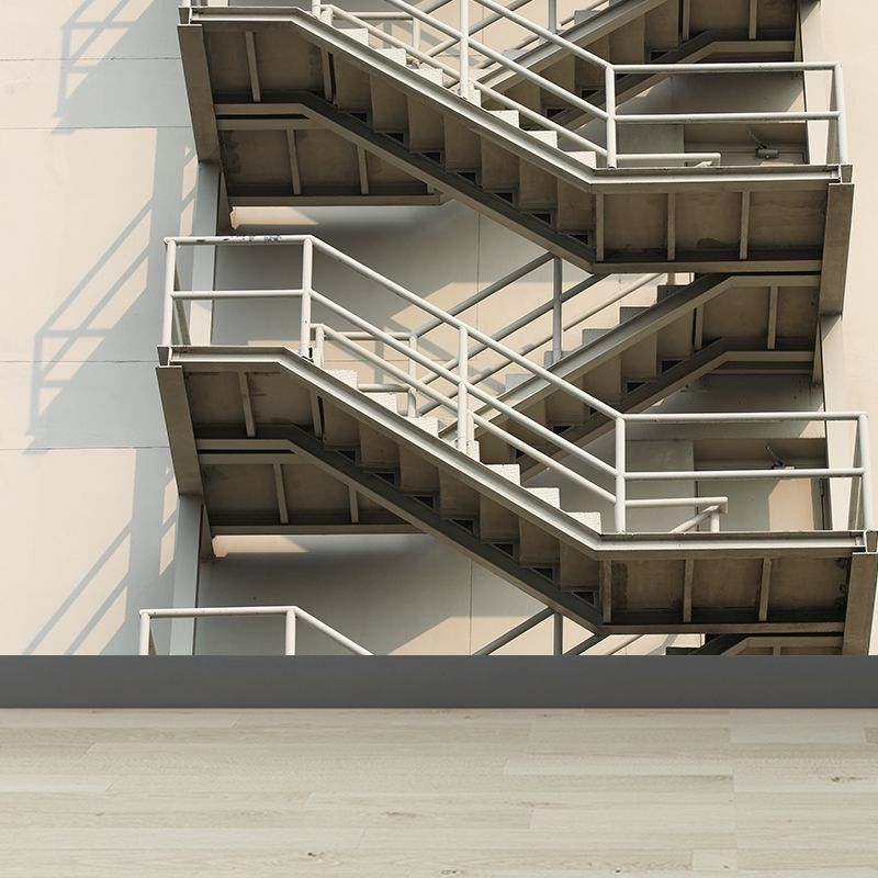 Whole Zigzag Stairs Mural Decal White Non-Woven Wall Covering, Stain-Proof, Personalized