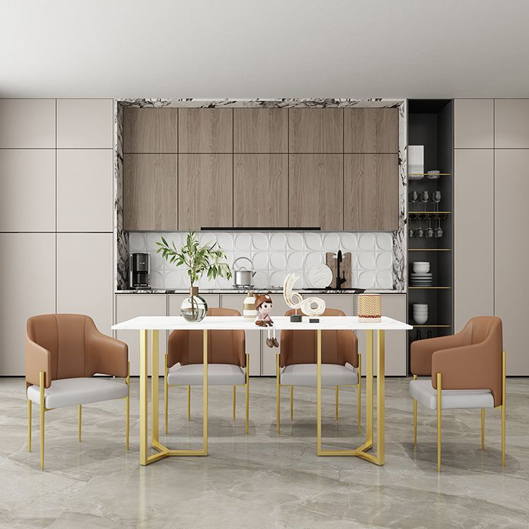 Nordic 1/4/5 Pieces Dining Set Sintered Stone Top Dining Table with Leather Chairs