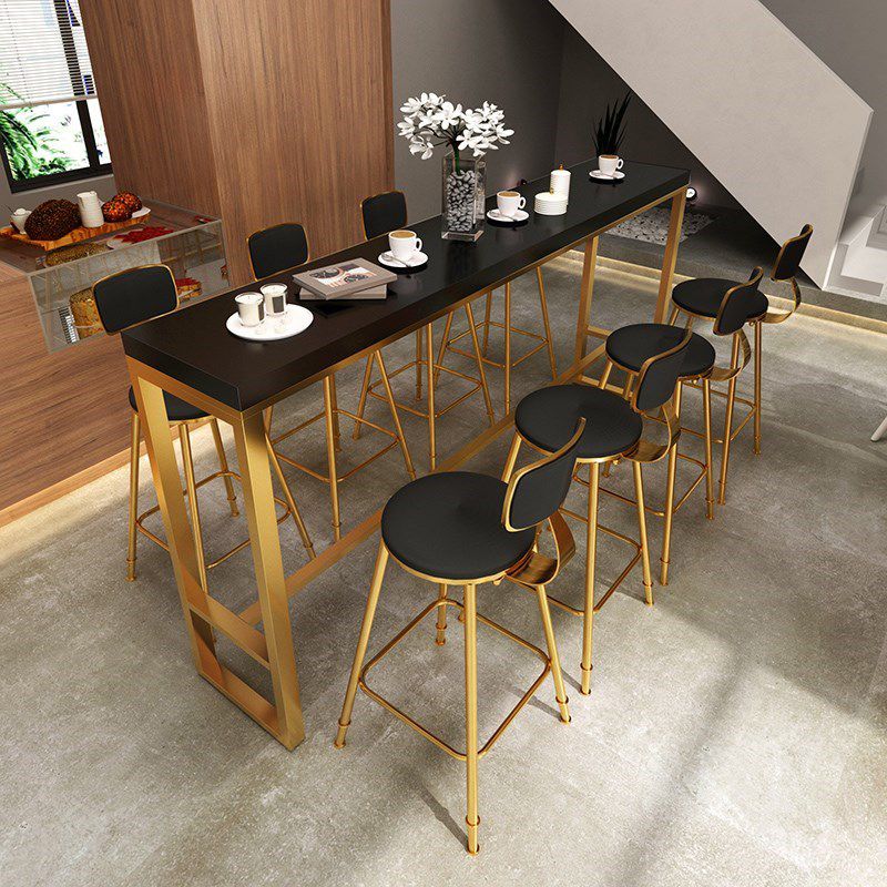 Table à manger en marbre et bar en bois avec table rectangle Table à chevalets en haut - 41,3 "H