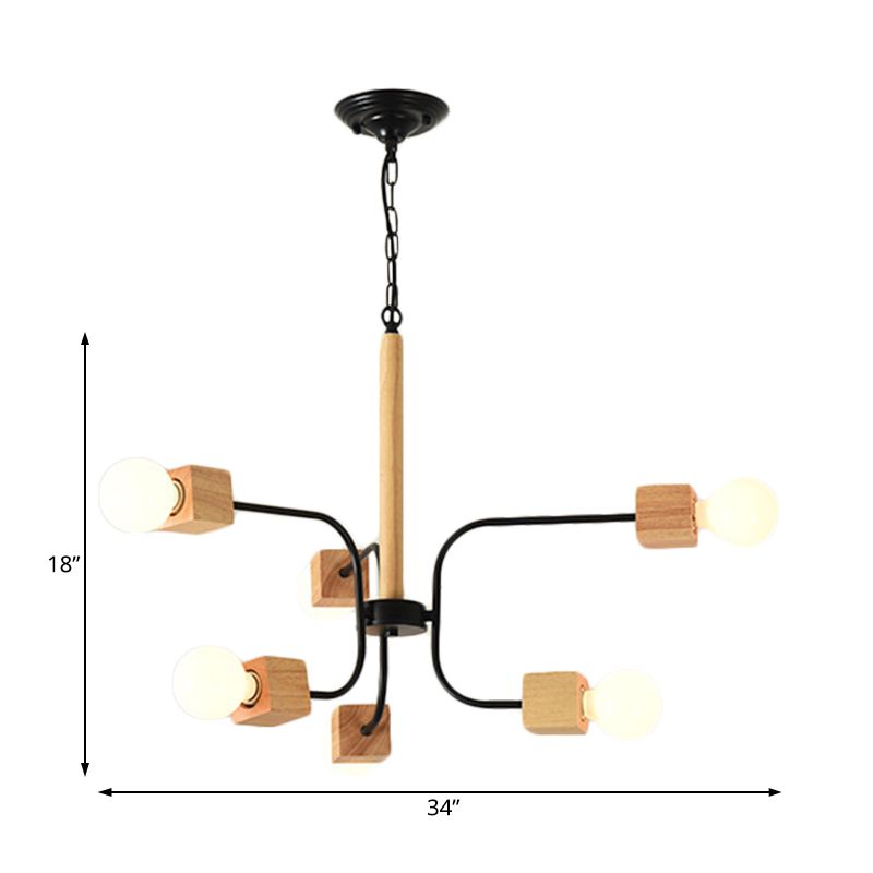 Weißer/schwarz gebogener Arm Anhänger Kronleuchter Moderne Multi Lights Holzhängerlampe mit Kette