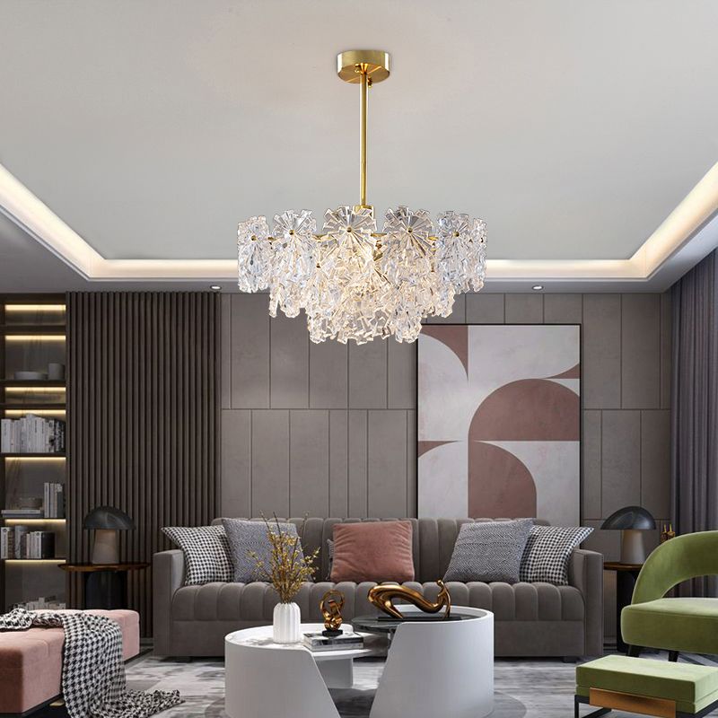 Abgestufte Blumenglas Kronleuchter postmodernes Messing Finish hängende Licht für Wohnzimmer