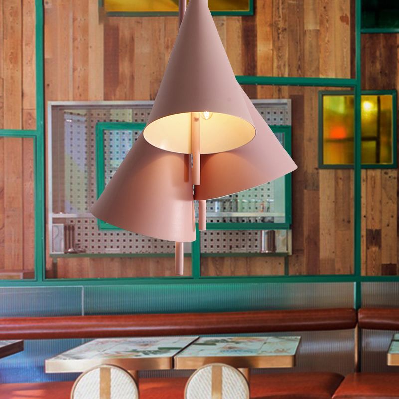 Macaron Style Chandelier Pendant Light Conical Hanging Light with Metal Shade for Restaurant