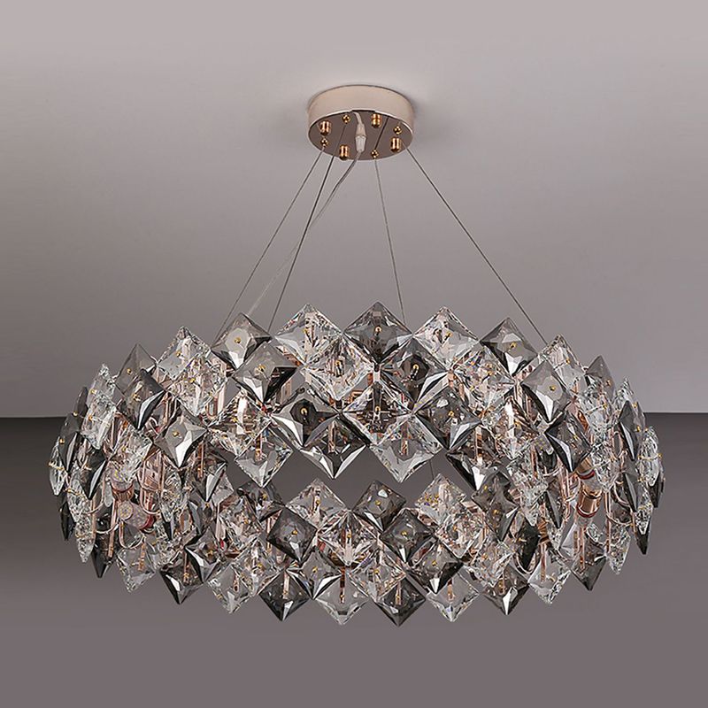 Contemporary Style Wheel Shape Pendant Chandeliers Crystal Chandelier Lights in Grey