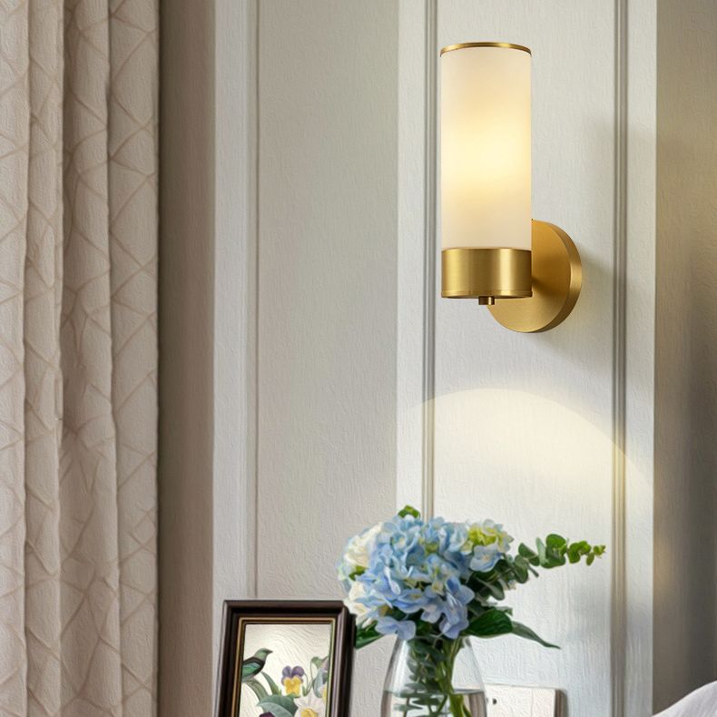Vintage Simplicity Cylinder Vanity Sconce Lights Milk Glass Wall Mount Light Fixture for Bathroom