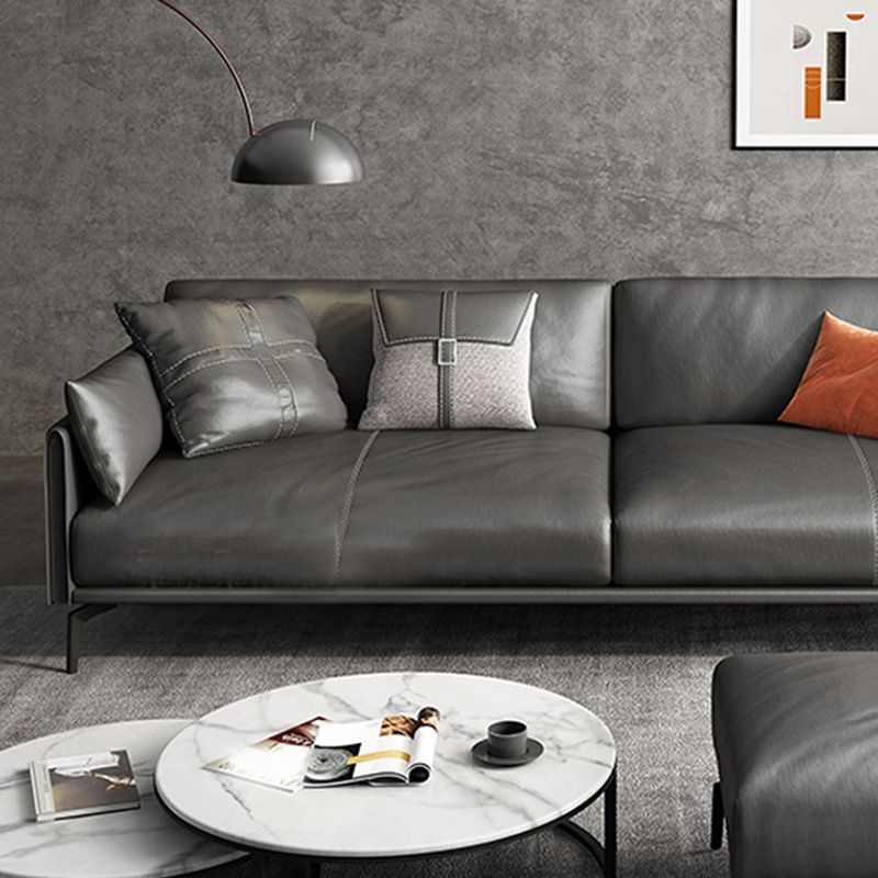 Square Arm Sofa 33.46" High Genuine Leather Sofa with Loose Back