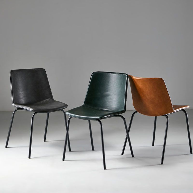 Silla con respaldo sólido sin brazos de diseño industrial para cocina, silla lateral de comedor de cuero