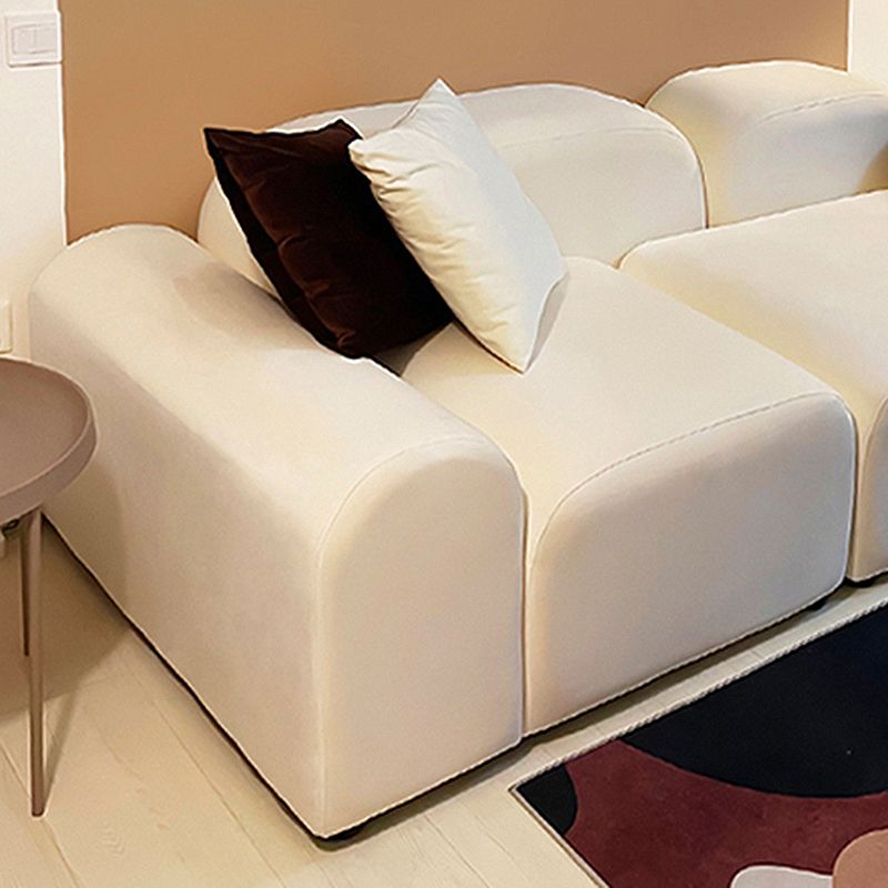 Contemporary Faux Leather/Velvet Sofa White Round Arm Loveseat