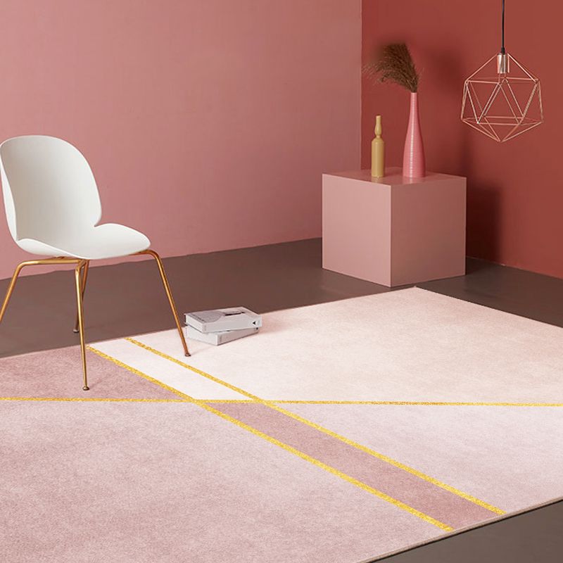Contemporary Colorblock Rug Pink Polyester Rug Non-Slip Backing Washable Pet Friendly Carpet for Home