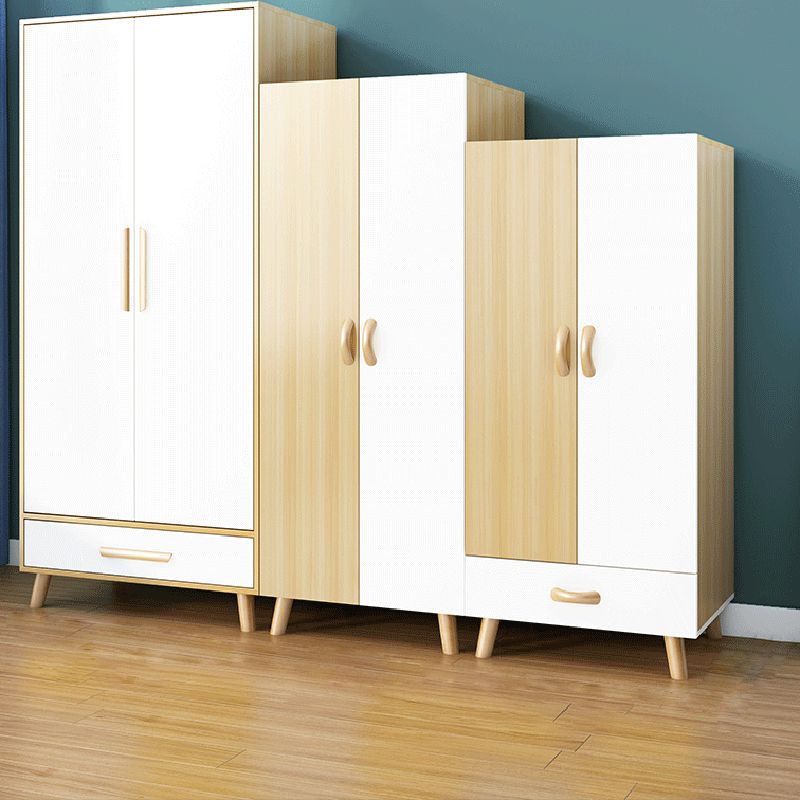 Modern Hinged Door Wardrobe for Bedroom Matte Finish Cabinet with Wood Legs