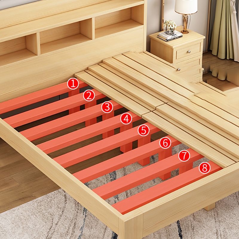 Modern Platform Bed 35.43" High Solid Wood Bed Frame with Shelves