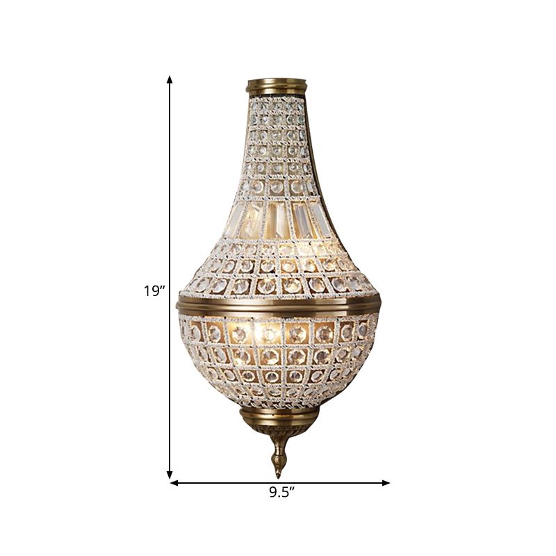 2 Lights Crystal Wall Lighting Idea Rustic Brass Beaded Bedroom Sconce Light Fixture