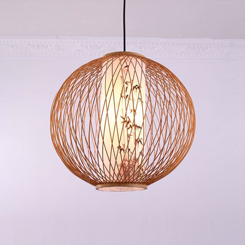 Tradición de iluminación de colgante de bola Bambú 1 bombilla 16 "/19.5" /23.5 "de ancho de madera de ancho Kit de madera colgante
