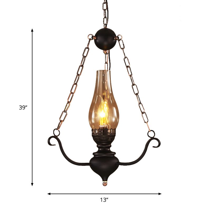 Ferme légère de plafond à 1 tête kit de pendentif en verre transparent transparent avec décoration de chaîne en noir