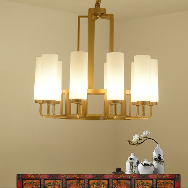 Modern Style Multi Lights Pendant Lighting Fixtures Milk Glass Cylinder Ceiling Chandelier