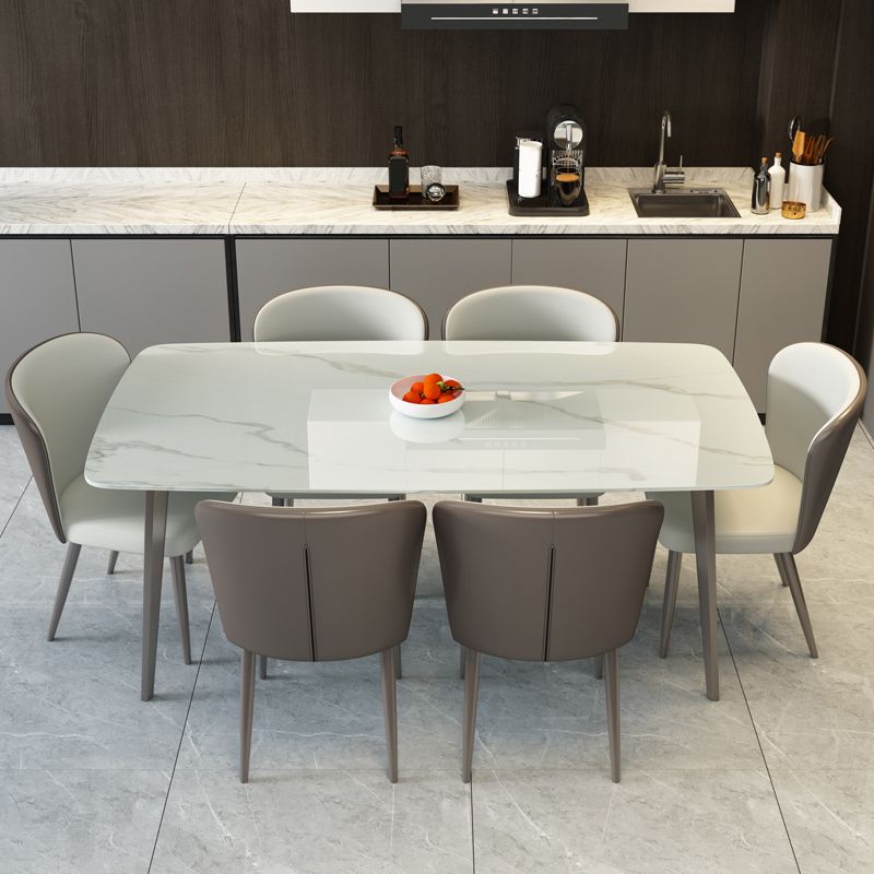 Modern Rectangular White Stone Top Dining Table with 4 Legs Base