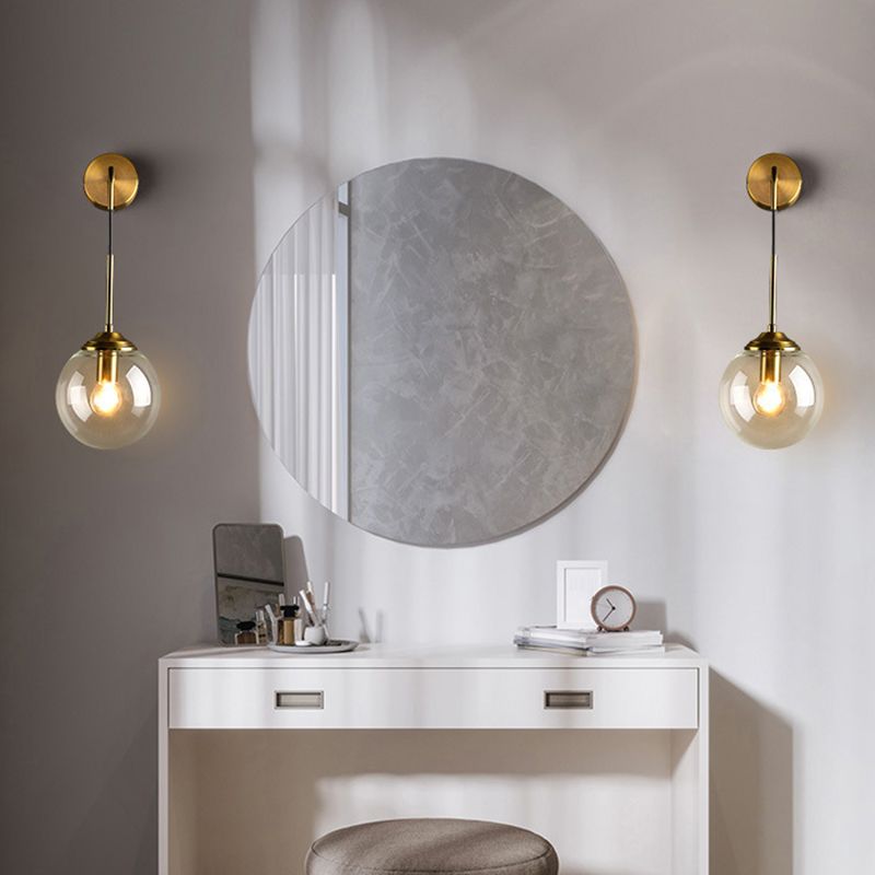 Modern Wall Sconce Ball Shape Metal Vanity Lamp with Glass Shade for Bathroom