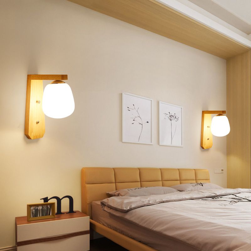 Modern Style Wall Mounted Lamps Wood 1 Light Flush Mount Wall Sconce for Bedroom