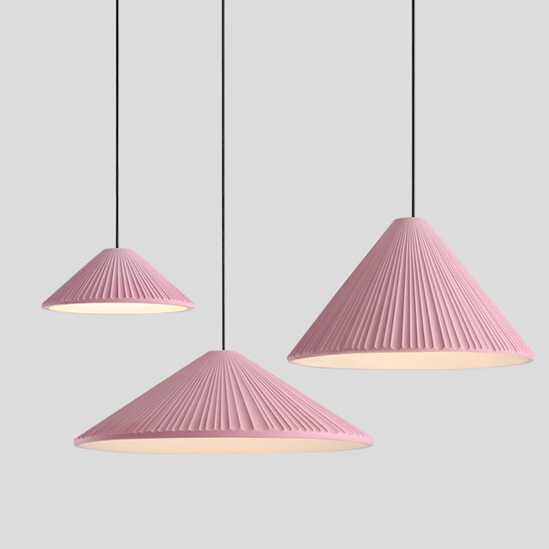 Cone Shape Hanging Lighting Modern Macaron Style Resin 1-Light Pendant Lamp for Bedroom