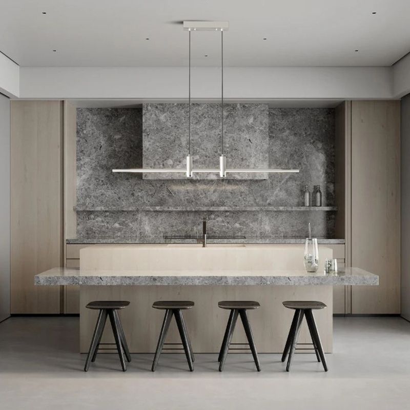 Modern Linear Island Light Fixtures 3-Head Restaurant Hanging Lamp with Silica Gel Shade