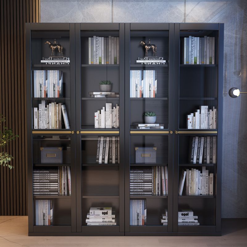 Glass Door Accent Cabinet Rubberwood Cabinet with 2 Doors and 5 Shelves
