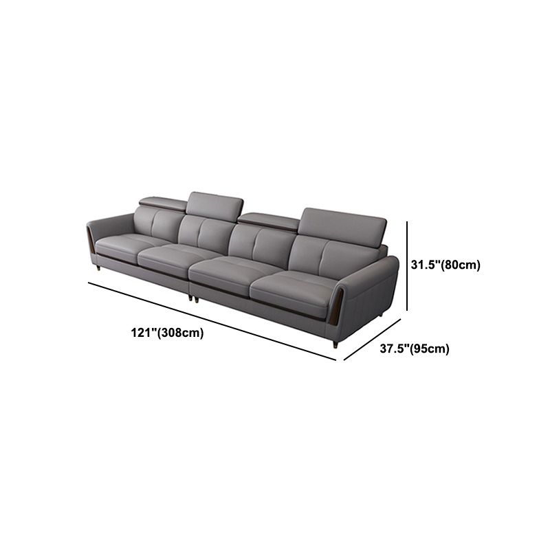 Scandinavian Stain-Resistant Genuine Leather Light-grey Sofa & Chaise