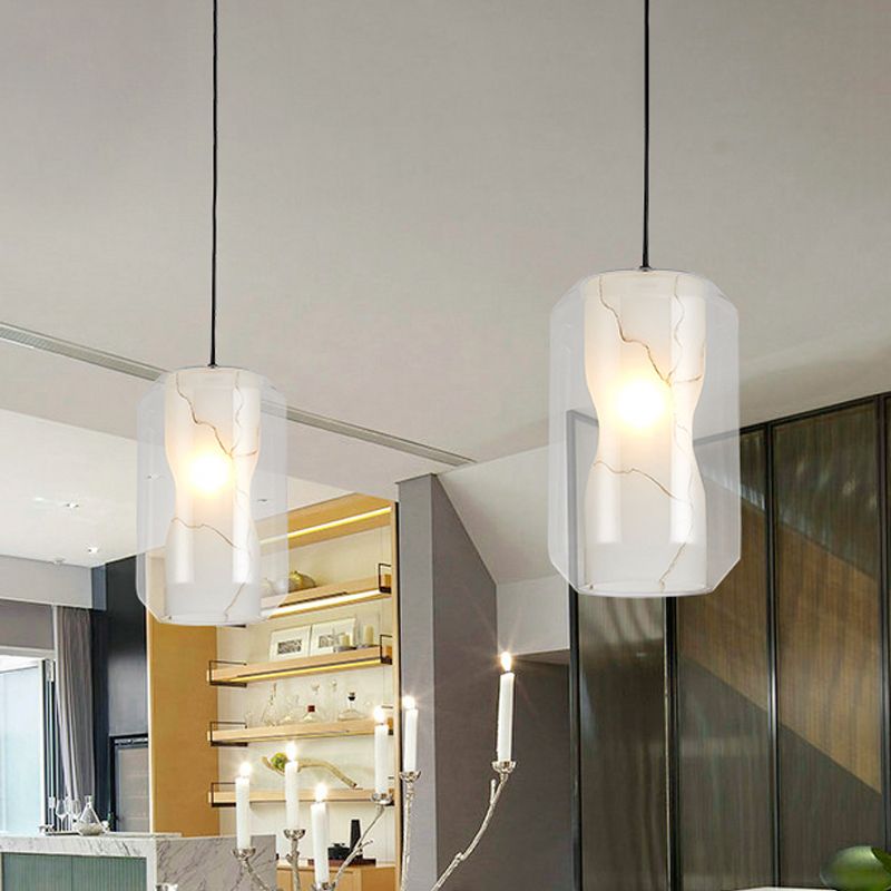 8"/10" Wide Cylinder/Drum Pendant Lighting Modern Clear Glass 1 Light Black Hanging Ceiling Lamp