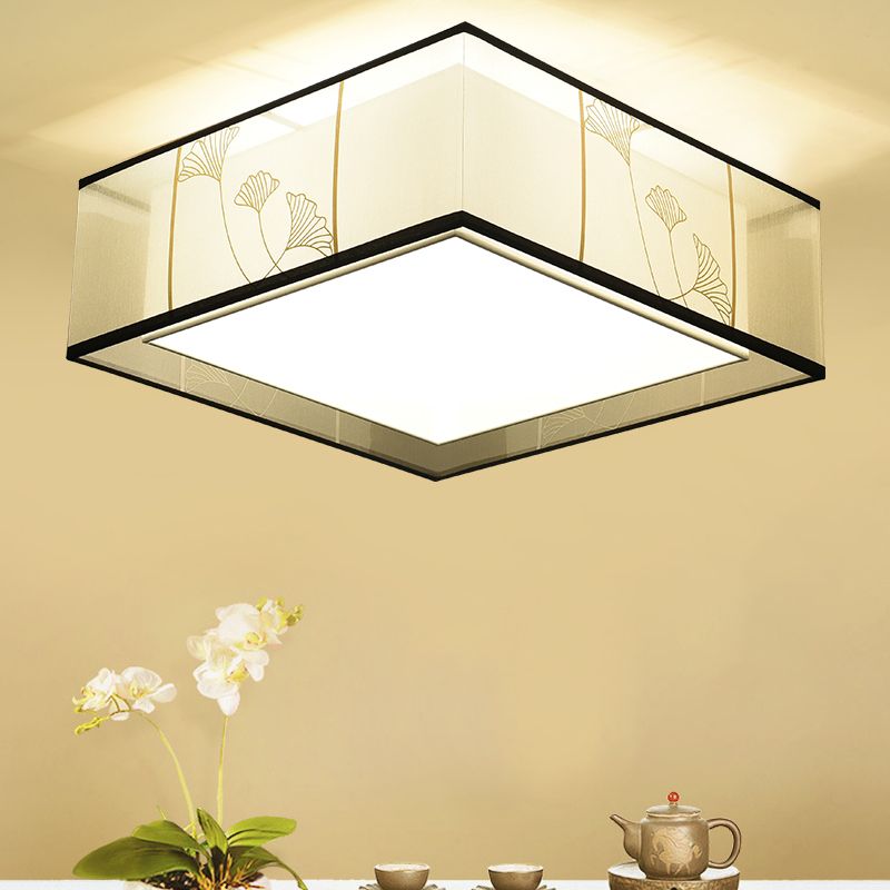 New Chinese Ceiling Light Geometry Shape Ceiling Lamp with Fabric Shade for Bedroom