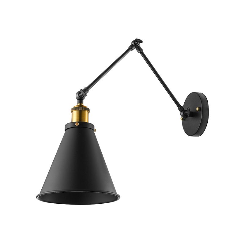 Swing Arm Indoor Wall Lighting with Conic Shade Retro Metal 1 Light Black Wall Mount Light