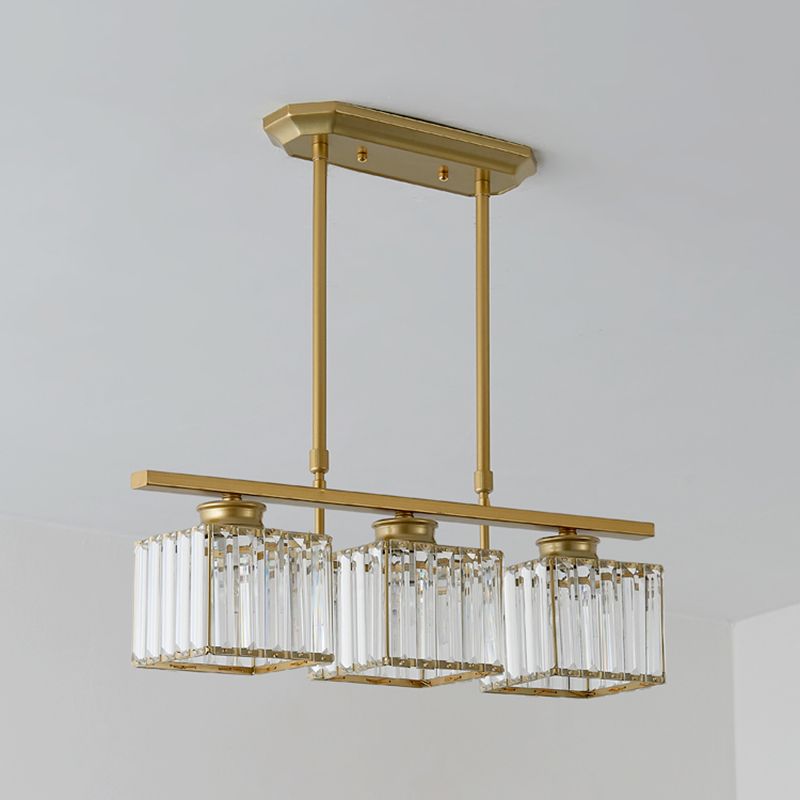 Post-Modern Island Light Fixture Gold Hanging Light with Crystal Shade for Dining Table