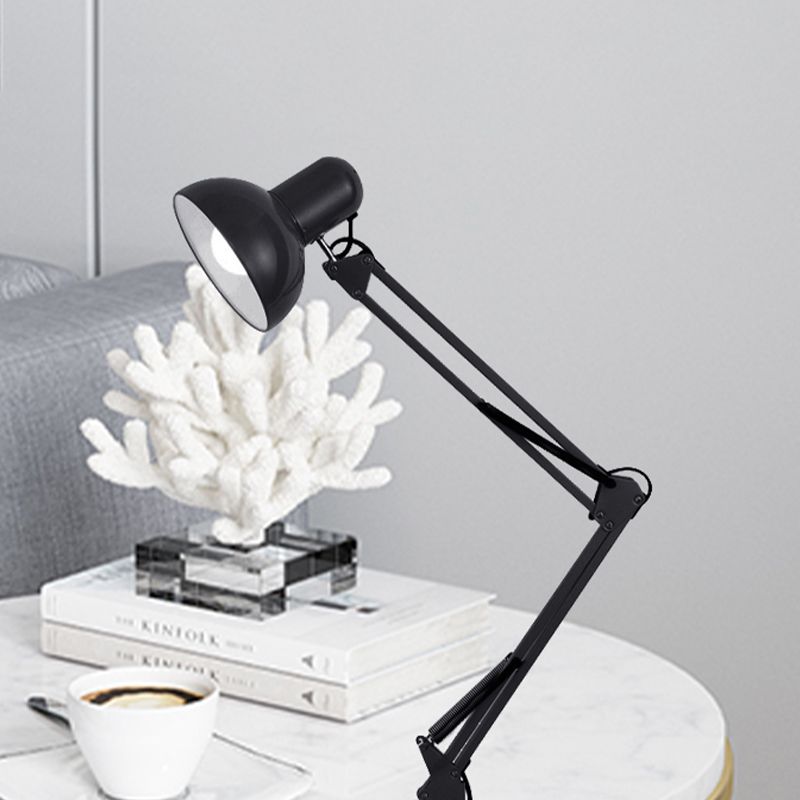 Modern Stylish 1 Bulb Desk Lamp with Metal Shade Black/White Adjustable Domed Reading Book Light for Bedroom