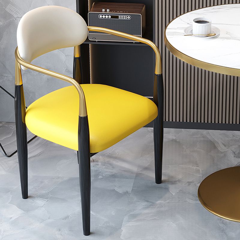 Contemporary Upholstered Arm Chair Home Metal Legs Dining Chair