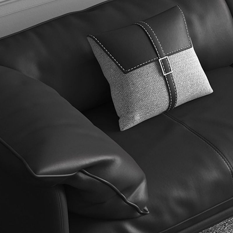 Modern Style Square Armrest Sponge Seat Padding Black Sofa with Pillow Back
