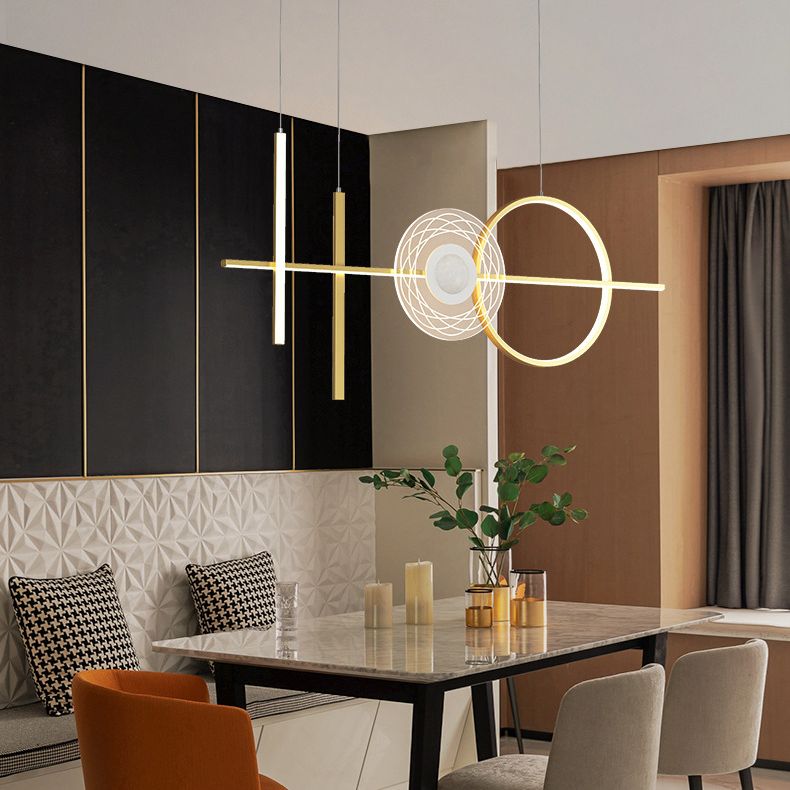 Geometric Island Lighting Fixtures Modern Chandelier Metal Island Lamps 4 Light in Gold