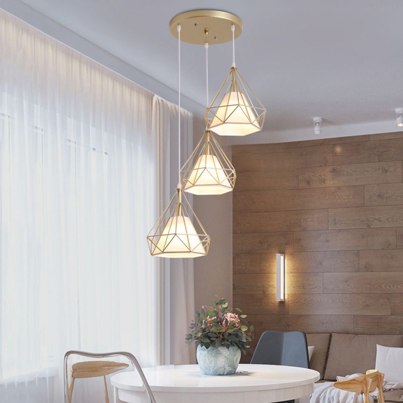 Diamond Pendant Lighting Modern Metal Diner Ceiling Hang Light with Conical Fabric Shade