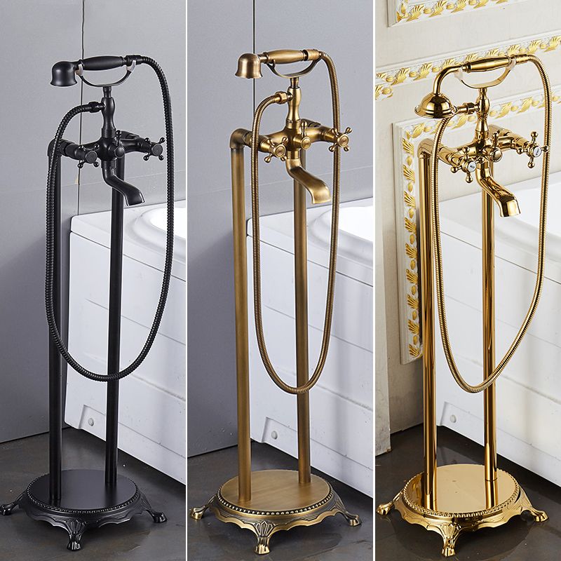 Traditional Floor Mounted Copper Freestanding Tub Filler Spray Gun Tub Filler Trim