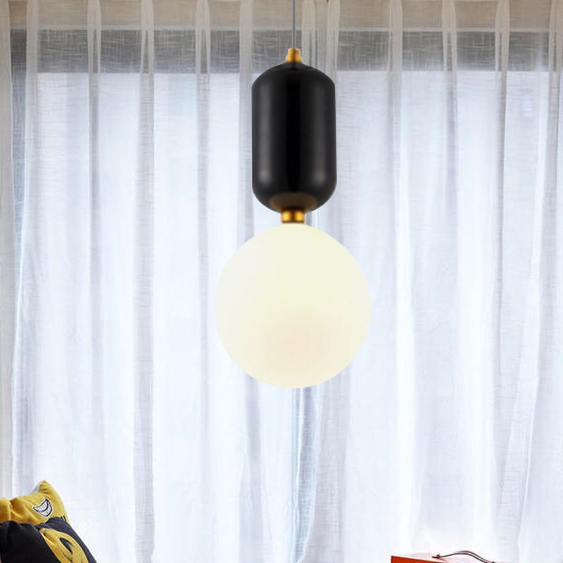 Iluminación de colgante de bolas negros/dorados/blanco modernista 1 luz de 6 "/8"/12 "de ancho LED de techo de vidrio lecho