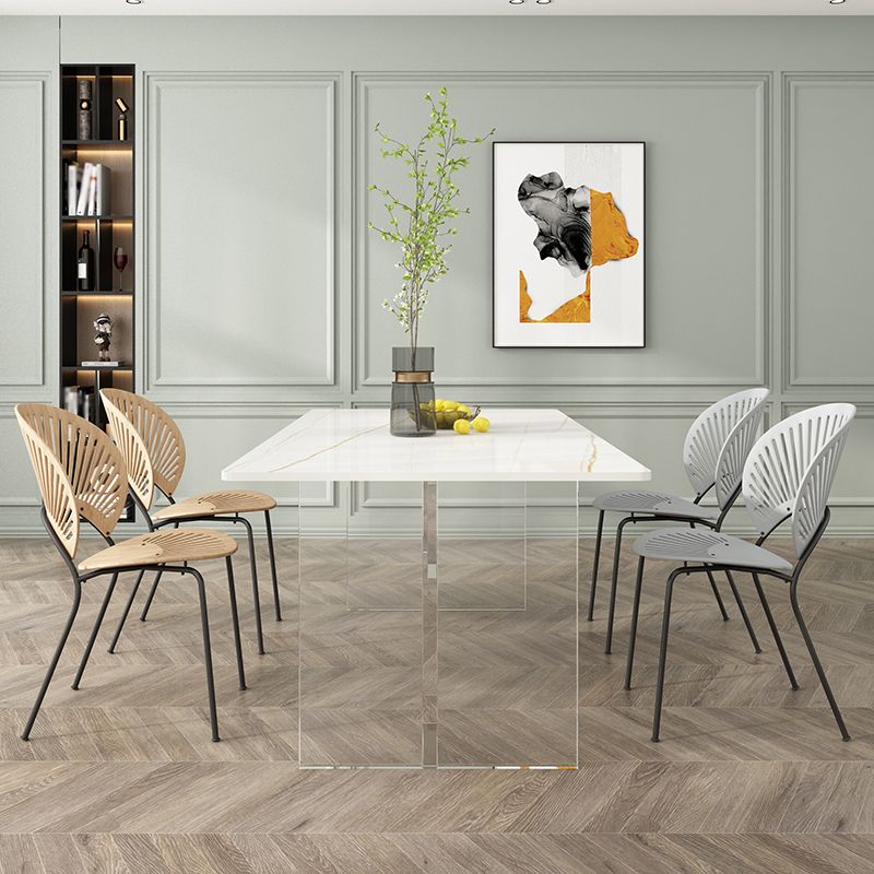 Modern Stone Top Dining Table Rectangle Acrylic Base Counter Dining Table