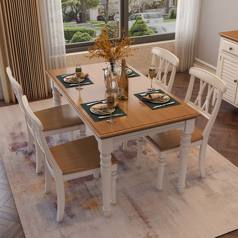 Traditional Wooden Dining Room Set with Rectangle Top and White Base Dining Furniture