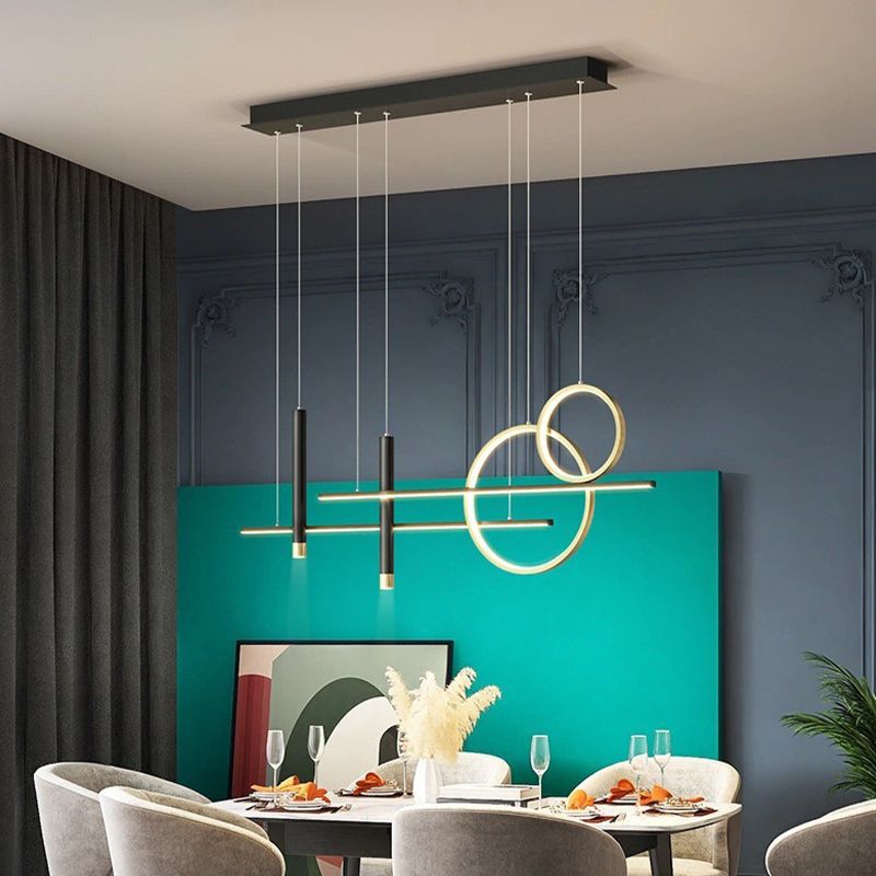6-Light Contemporary Black/Golden Island Lighting LED Ceiling Light for Kitchen