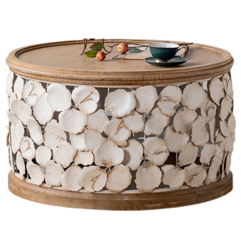 Drum Shape Accent Side Table Wood and Metal Rustic Style Corner Table