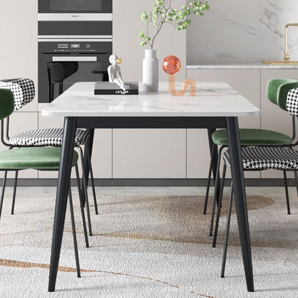 Contemporary White Standard Dining Table Sintered Stone Rectangle Dining Table with 4 Legs Base