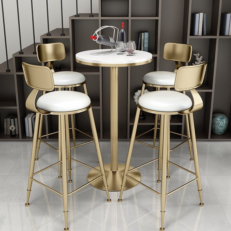 Nordic Style Leather Upholstered Barstool Gold Base Bar Stool for Living Room