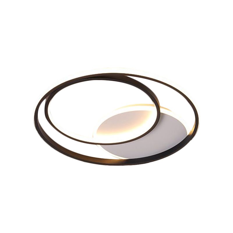 18"/21.5" W Simple Round Flushmount Metallic Sleeping Room LED Ceiling Lamp Fixture in Black, Warm/White Light