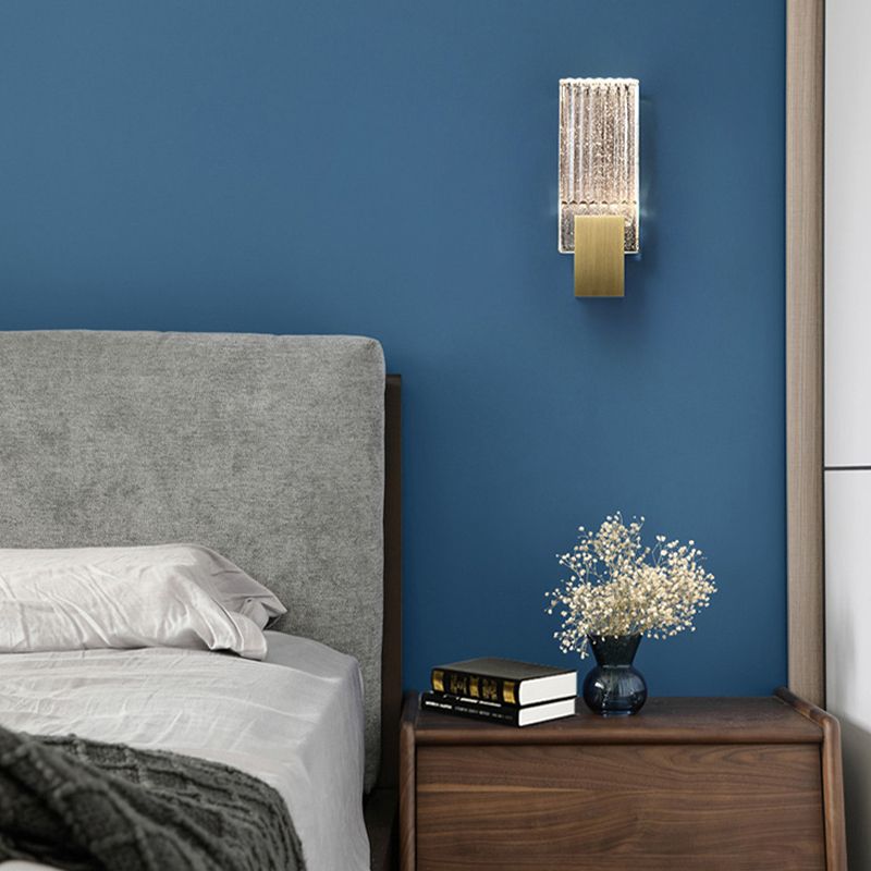 Modern Brass Wall Light Rectangle Wall Sconce with Crystal for Living Room