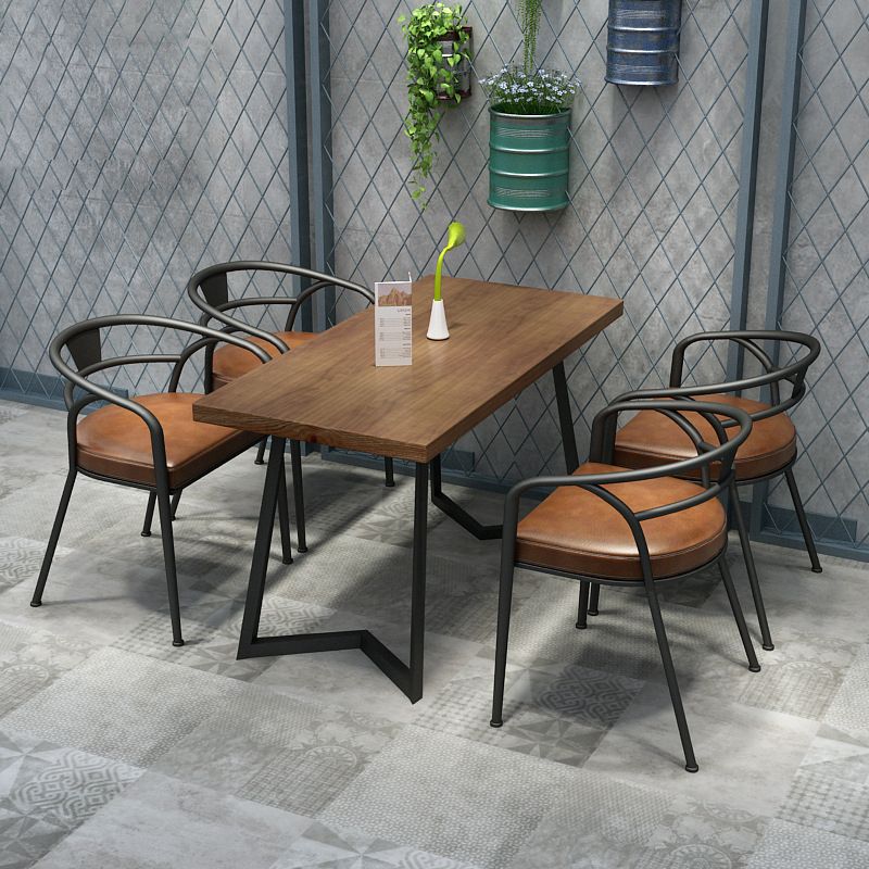 Industrial Style Rectangle Shape Dinette Set Solid Wood Top Dining Table Furniture for Dining Room