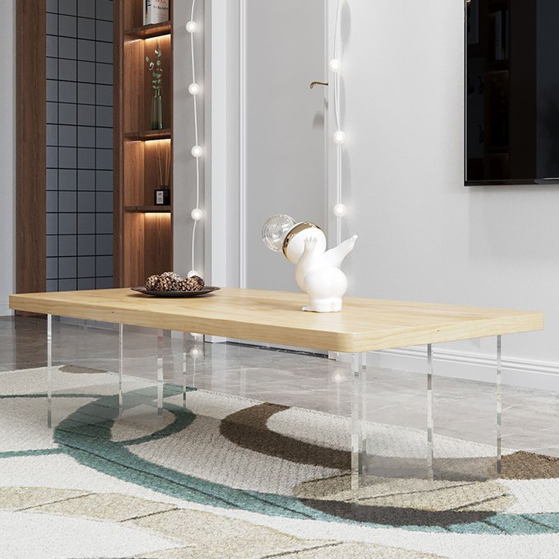 Modern Rectangle Coffee Table with Solid Wood Top and Acrylic Base